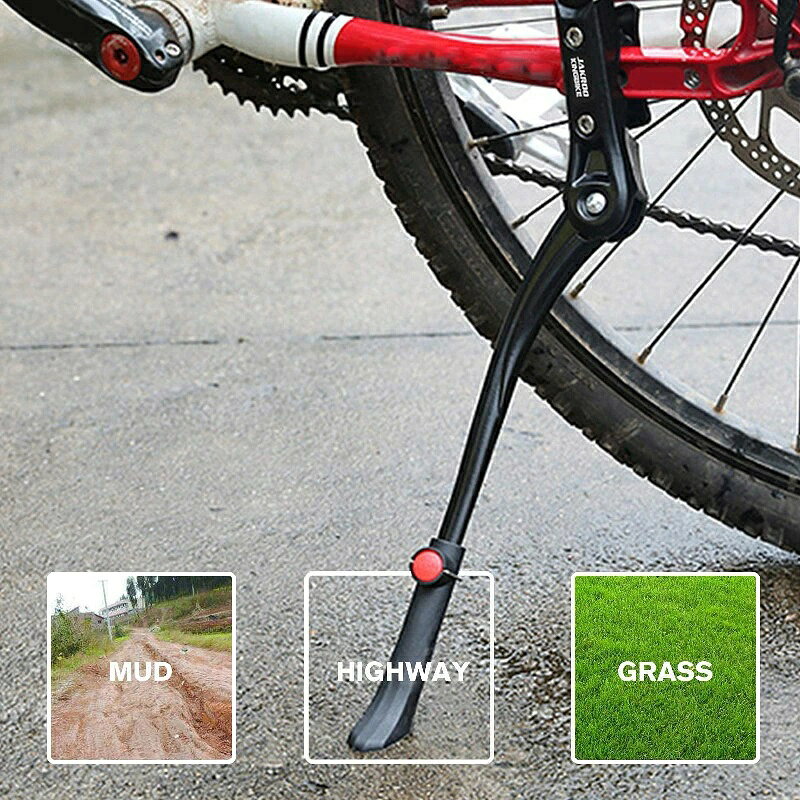 自転車 キックスタンド バイクサイドスタンド 長さ調節可能 アルミニウム合金製 二点固定 簡単取り付け 自転車用スタンド 24-28インチ~700C対応 ロードバイク/クロスバイク/マウンテンバイクに適用