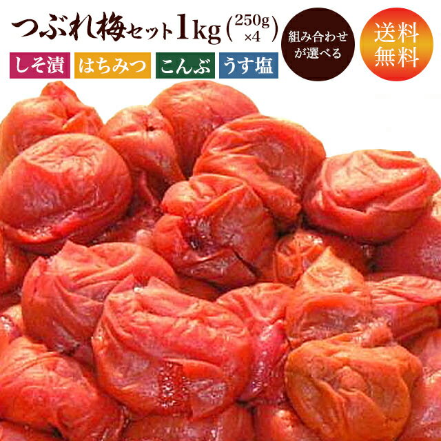 訳あり 梅干し 【送料無料】 つぶれ梅 250g×4個=1kgうす塩 無添加しそ漬 はちみつ こんぶ ...