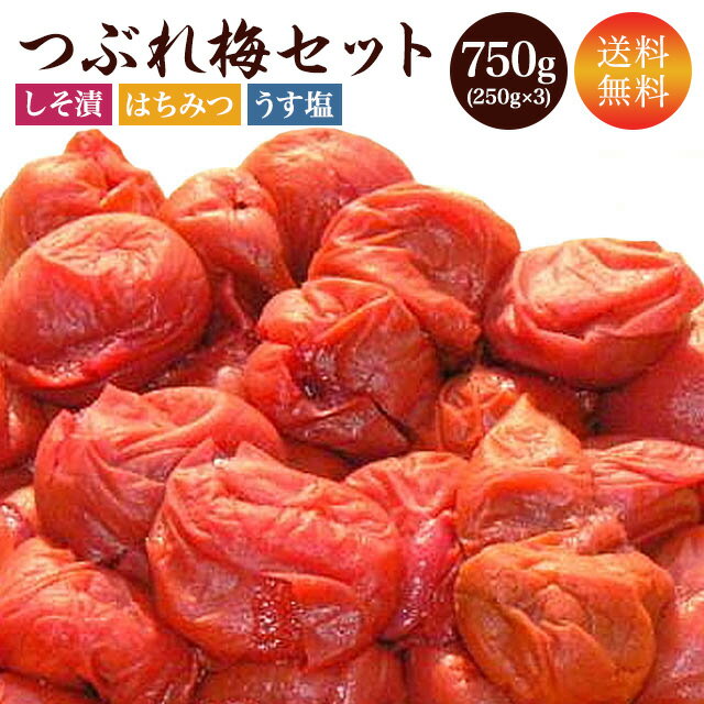 訳あり 梅干し 【送料無料】 つぶれ梅 250g 3個=750g うす塩 無添加しそ漬 はちみつ セット商品 食べ比べ ご飯のお供 福井県産 国産 わけあり バニリン お取り寄せ グルメ