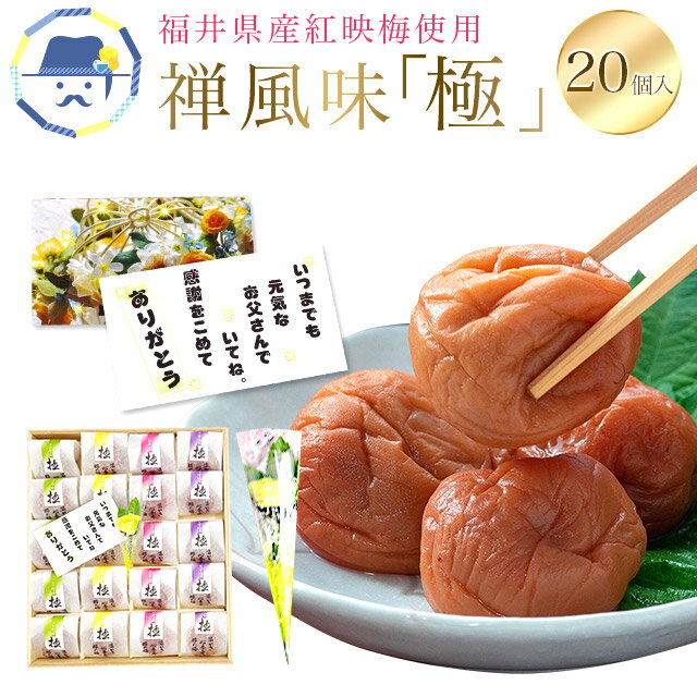 送料無料 父の日限定商品 梅干し禅風味 極 20粒入福梅ぼし 父の日ギフト しそ漬 うす塩 はちみつ こんぶ 大粒 ギフト 贈り物 プレゼント メッセージ フラワー バラ 福井県産紅映梅 お取り寄せ …