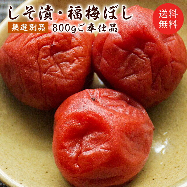 訳あり 梅干し 【送料無料】 無添加 無選別しそ漬800g 約44〜55粒 塩分約15％ 食品 福梅ぼし 紅映梅 わけあり バニリン お取り寄せ グルメ