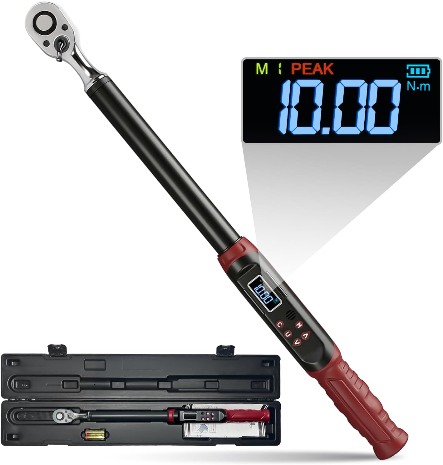 Rakuten - 【マラソン限定P10倍&送料無料】デジタルトルクレンチ 1/2インチ 10～200N・m 高精度±2％ 差込角12.7mm 2モード・4単位 多用途タイヤ交換 自動車整備用 バイク車 滑り止め タイヤ トルク管理 ホイールナット ケース付き クロムバナジウム合金鋼製 KURASHIKAN1年品質保証