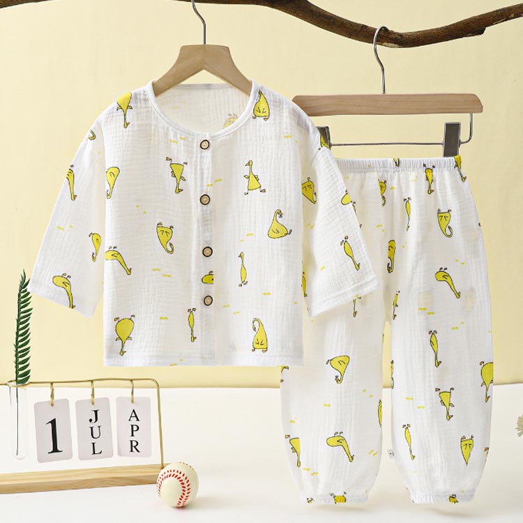 送料無料 キッズ パジャマ 2重ガーゼ コットン 長袖 前開き 長ズボン 上下セット ルームウェア ベビー 子供服 男の子 女の子 部屋着 ゆったり ロングパンツ 吸水速乾 通気性 総柄 かわいい 春 夏 秋 80 90 100 110 120 130 140 150