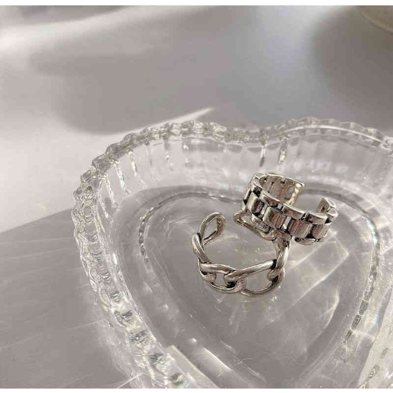 送料無料 ヴィンテージ リング 指輪 レディース 2点セット シルバー ブロックリング * アンカーチェーンリング オープン フリーサイズ アクセサリー 金属ア...