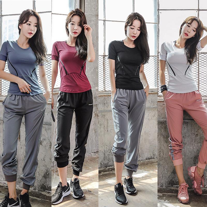 スポーツウェア レディース 上下セット 半袖 Tシャツ ハーフトップ ボトム 夏 韓国風 ジム 薄手 ヨガ ..