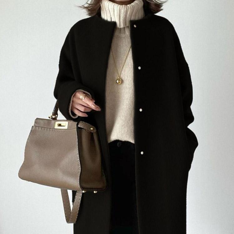 ノーカラーコート ロングコート 厚手 レディース アウター 秋冬 通勤 暖かい フォーマル 卒業式 入学式