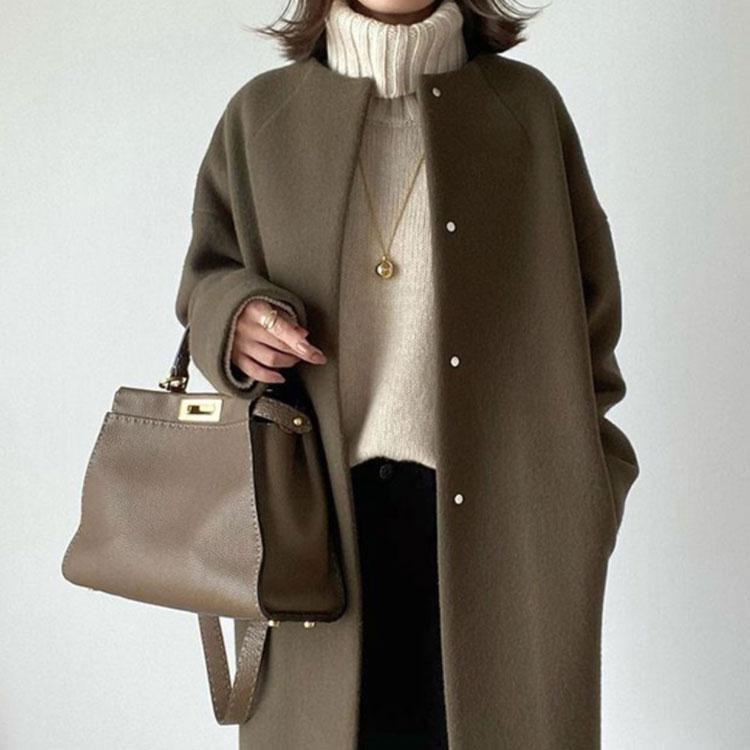 ノーカラーコート ロングコート 厚手 レディース アウター 秋冬 通勤 暖かい フォーマル 卒業式 入学式