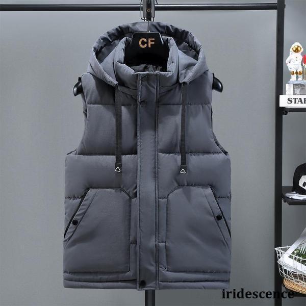 ダウンベストメンズ 防寒 おしゃれフード取り外し可能 中綿ベスト 軽量 あったか アウター ジップアップ ベスト 暖かい カジュアルフードベスト抜群 あったか