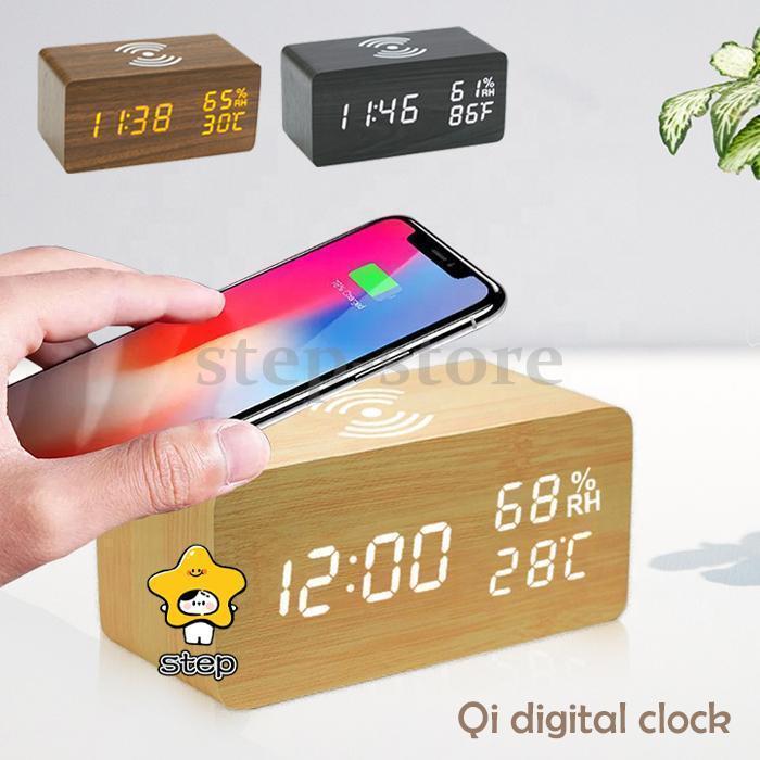 目覚まし時計 デジタル時計 おしゃれ かわいい 置き時計 Qi充電 ワイヤレス充電 アラームクロック 日付..