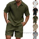 ワッフル 上下セット ハーフジップtシャツ メンズ 夏 夏服セットアップ 上下 セット