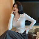 tシャツ Tシャツ レディース カットソー 着痩せ 長袖 スリム ストレッチ Vネック トップス ショート丈 ins 細身 10代20代30代40代 美ライン ...
