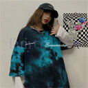 Tシャツ レディース タイダイ柄 長袖 夏 ゆるい トップス 韓国ファッション 原宿系 BF風 ヒップホップ ダンス ストリート風 カジュアル重ね着風(4)