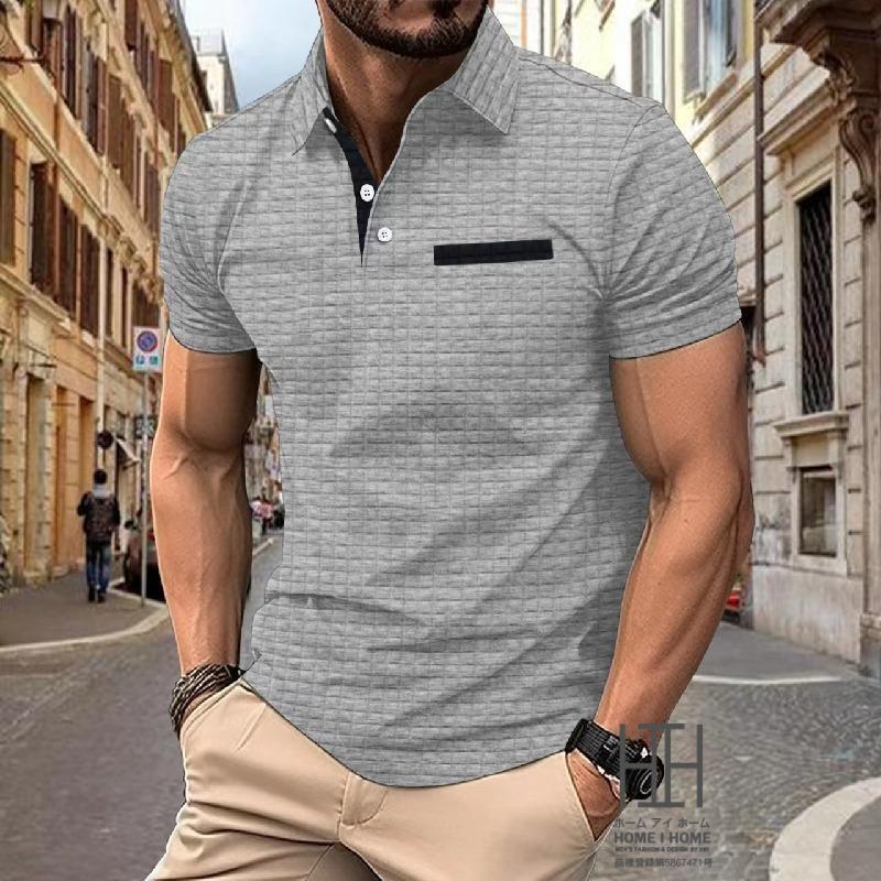 シャツ ポロシャツ メンズ 半袖 半袖ポロ ポロシャツ ゴルフ ワッフル地 チェック柄 カラー配色 大きい..