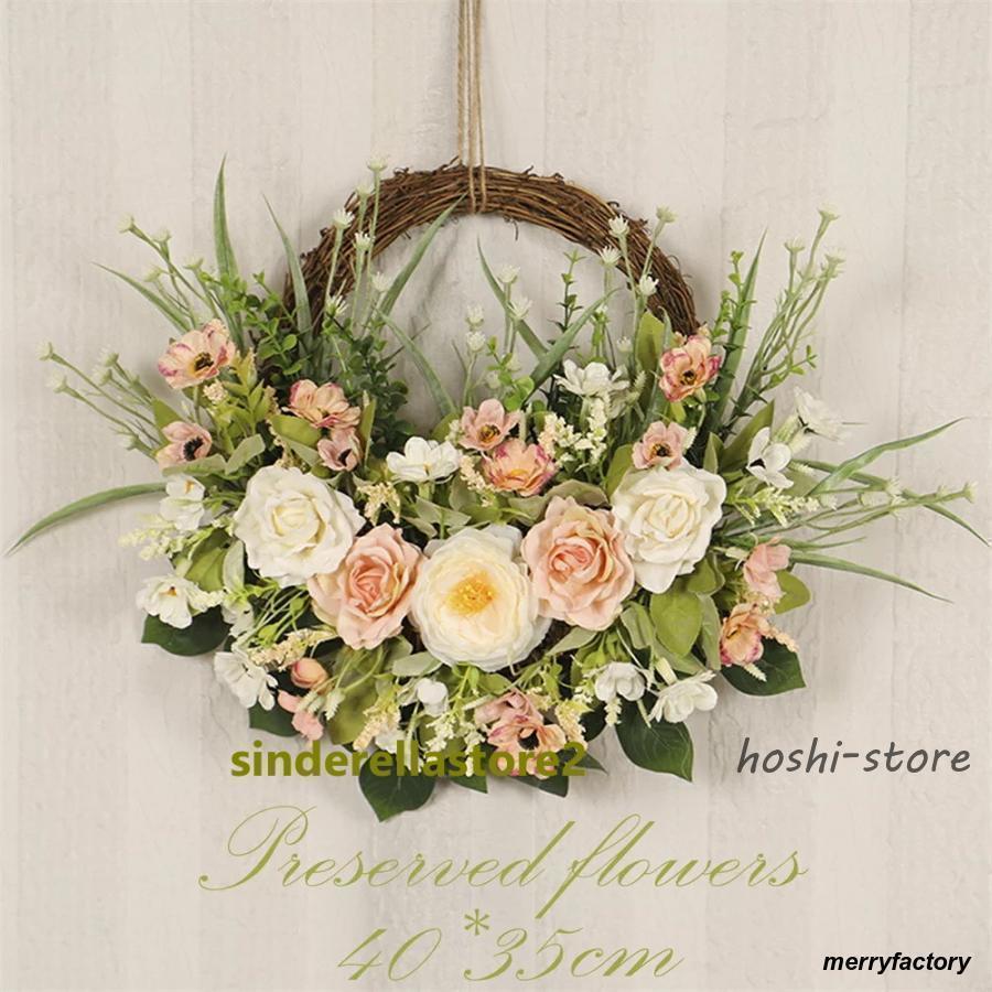 リース 玄関 ばら 春 夏 おしゃれ ローズ 飾り玄関 壁掛け ドアリース 造花 フラワーリース プリザーブ..