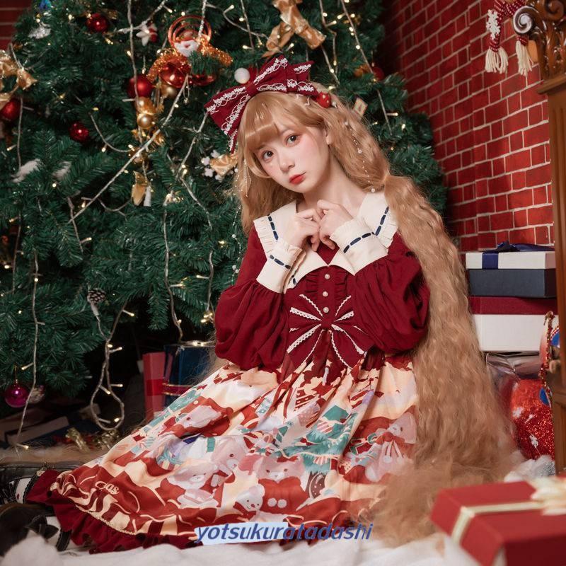 ワンピース 服 プリンセススカート レディーズ 洋服 クリスマス クマ かわいい 森ガール 長袖 女装 ゴシック ワンピース ジャンパースカート