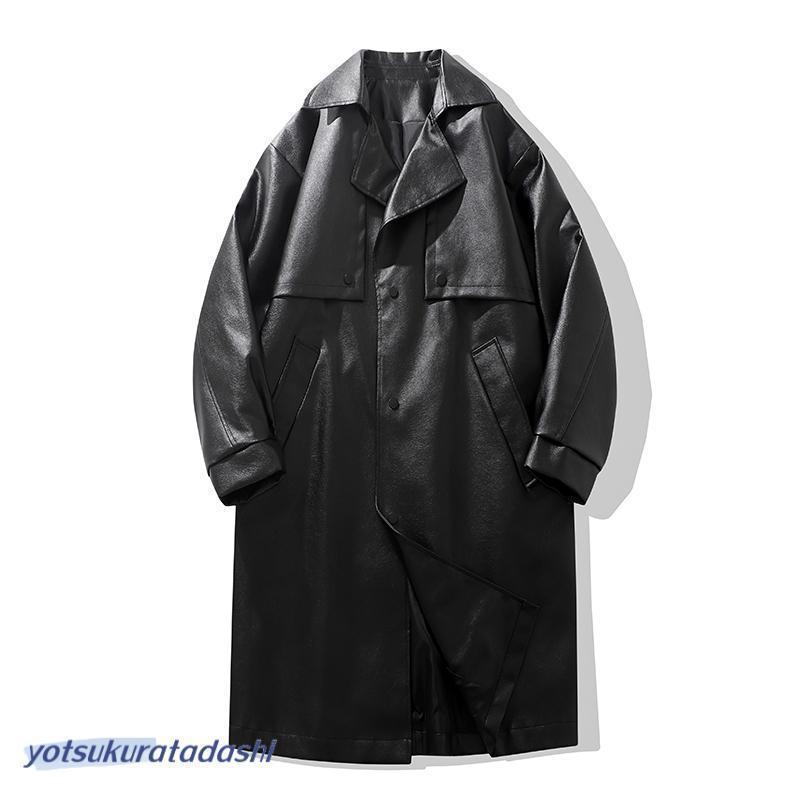 チェスターコート 革ジャン メンズ ロング PUレザー 大きい おしゃれ ライダース 秋服 防風 防寒 レザ..