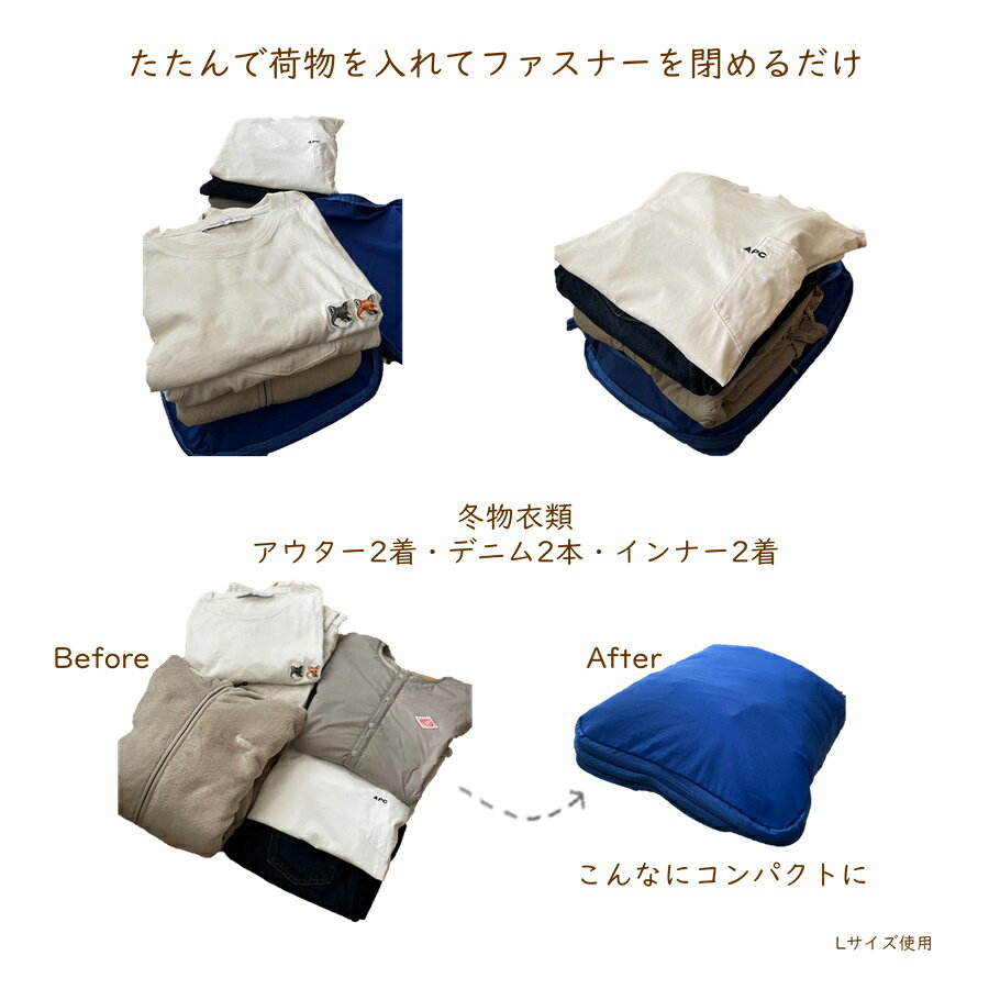 圧縮ポーチ トラベルバッグ 収納バッグ 軽量 出張 旅行 便利グッズ 簡単圧縮 コンパクト 衣類 大容量 万能ポーチ 旅行用圧縮袋 仕分け 旅行 出張 入院 マザーバック スーツケース ファスナー セパレート fukux2-10000411 ライフスタイルストア liol サンプル画像3