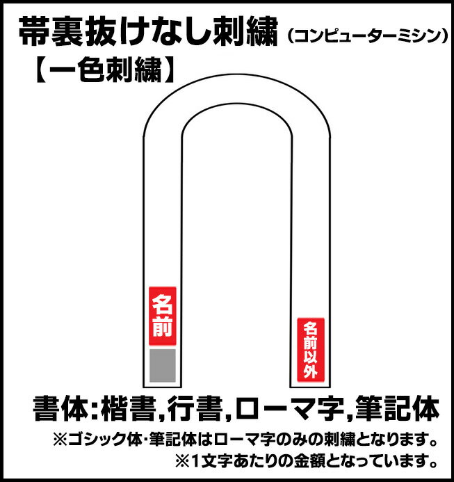 ミズノ 柔道帯 裏抜けなし 刺繍 一色刺繍 楷書または行書 帯 名前刺繍 一文字価格です