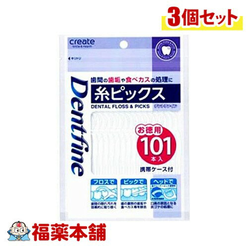 デントファイン 糸ピックス 携帯ケース付 101本入×3個 [ゆうパケット・送料無料]