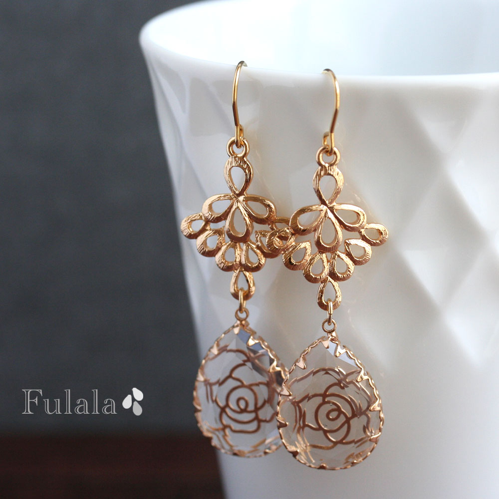 ピアス 金属アレルギー対応 ローズドロップの大振りピアス イヤリング ステンレス 316L 樹脂ピアス チタンピアス サージカルステンレスピアス しずく 薔薇 ローズ 揺れる フックピアス