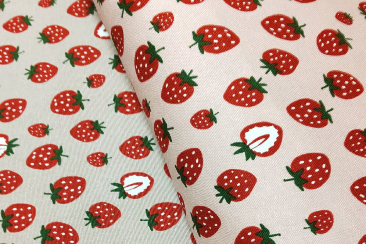 いちご柄 くすみ オックスプリント 生地