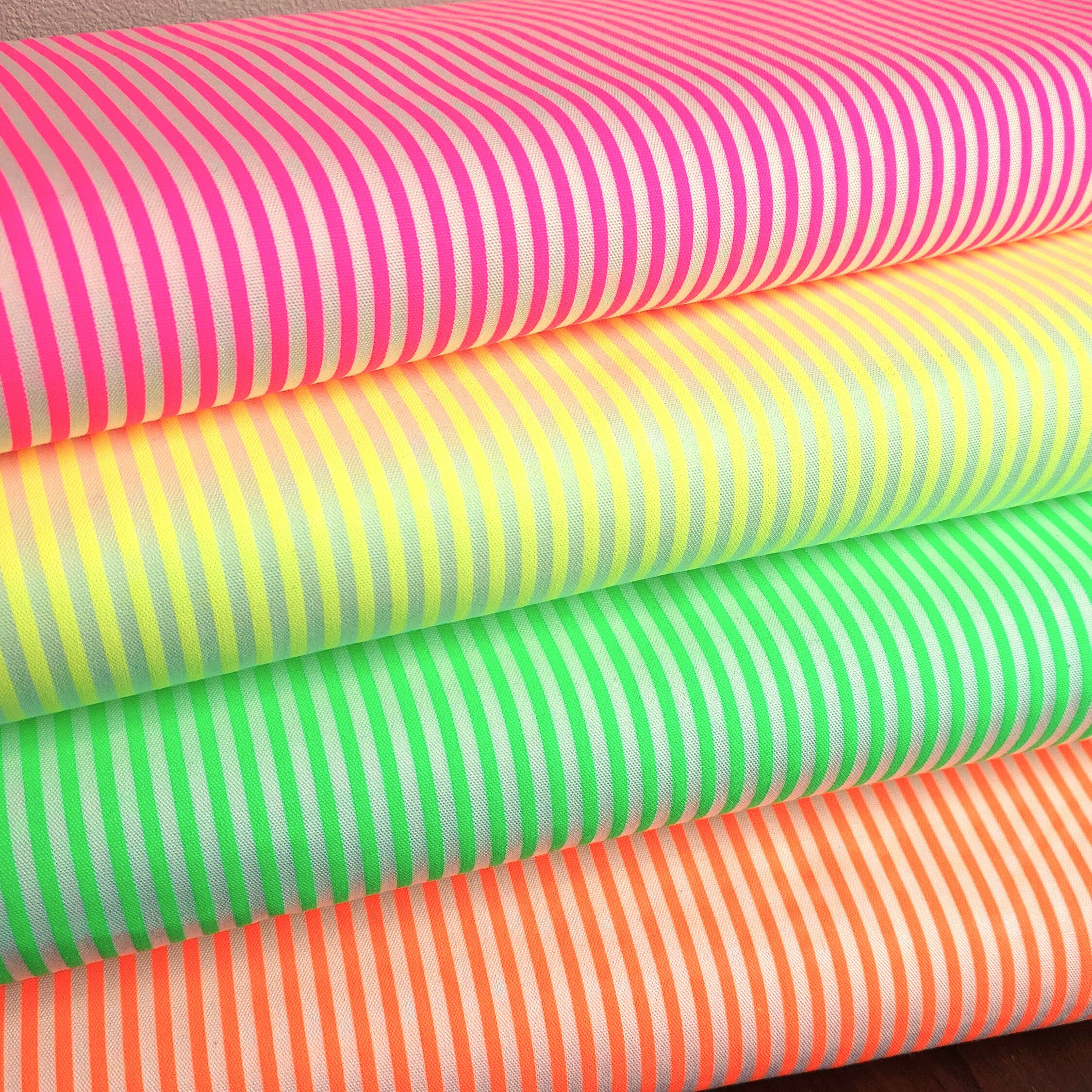 乐天商城 - 【10cm単位】蛍光ストライプ柄　厚手オックス生地　日本製　綿100％