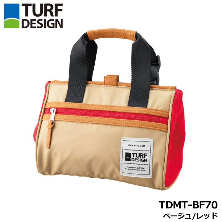 ターフデザイン TDMT-BF70 ミニトートバッグ ベージュ/レッド ゴルフ カートバッグ ラウンドバッグ マグネット TURF DESIGN 朝日ゴルフ