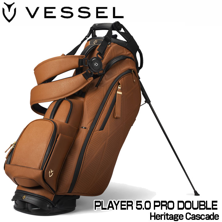 ベゼル プレイヤー5.0 プロ スタンド キャディバッグ ダブルストラップ ヘリテージ カスケード 新開発の9.5型トップを搭載したツアーグレードのハイパフォーマンスモデル。 プロフェッショナルなクオリティと卓越したパフォーマンスを提供します。 ※VESSELのスタンドバッグは、スタンドを広げた状態での使用を前提に 設計・製造されております。 クラブを入れたままで、スタンドをたたみバッグを立てた場合、 バッグが傾いたり、転倒する恐れがございます。 ご使用に当たっては、スタンドを広げた状態でご利用ください。 ●10ポケット ●上部マグネットポケット | 抗菌ベロア裏地 ●タオルリング ●ストラップ傘ホルダー ●カーボン製スタンド ●サイドポケット（右側） | 抗菌ベロア裏地、キーホルダー付き ●ダイヤルロック付 貴重品用抗菌ベロアポケット ●マグネットポケット | 内部仕切りあり、抗菌ベロア裏地 ●ペンホルダー ●マグネット式ボトルホルダー ●ボールポケット | 内部整理用メッシュポケット3か所 ●サイド保冷ポケット（左側） ●専用カートストラップスリーブ付属 　サイズ 　9.5型・47インチ対応 　重量 　約4.2Kg 　口枠 　7分割 　素材 　合成皮革（プレミアムシンセティックレザー） 　付属品 　フードカバー・カートストラップスリーブ・ネームプレート 在庫につきまして ※在庫データは定期的に更新しておりますが、実店舗と在庫を共有している商品もございますので、日々在庫が変動しており、ご注文のタイミングによっては欠品・完売の場合がございます。 お取り寄せの商品につきましても、リアルタイムのメーカー在庫ではございませんので、予めご了承下さい。ご注文商品の在庫有無・納期につきましては、当店からのメールにてお知らせいたします。