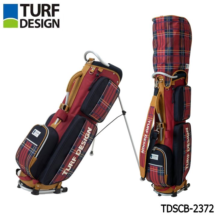 朝日ゴルフ ターフデザイン TDSCB-2372 スタンドキャディバッグ チェックレッド 9.5型 2.8kg 47インチ対応 TURF DESIGN 朝日ゴルフ