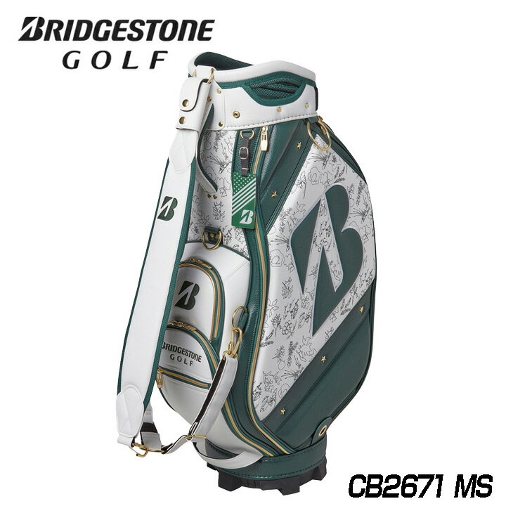ブリヂストン ゴルフ キャディバッグ メジャーコレクションカートバッグ CB2671 MS（白×緑） メジャートーナメントのイメージを踏襲したキャディバッグ 今季モデルはMS色はゴルフコースを彩るボタニカル柄、US色はアメリカントラッド風のストライプ柄、BT色は英国らしいチェック柄をデザインに取り入れました。 機能面では、当社オリジナル設計のBマーク入りLBSボトムを採用しました。 さらに持ち運びに便利な口枠部分のハンドルや、担ぐ際の安定性を確保する3点式ショルダーベルト、便利なグローブホルダーなど、プレーヤーの視点に立った機能が搭載されています。 ※詳細画像は同型の別カラーの場合があります。 本体カラー MS フードカラー MS（白×緑） 重量 4.8kg 口枠サイズ 9.5型 口枠素材 ポリエステルメッシュ 機能 トッププラスグリップ、セパレーター、グローブホルダー、Bマーク入りLBSボトム ※LBSボトムは底面に線状の溝を施し、ボトムのよじれ・歪みを極力おさえ、直立安定性を向上させています。（商標登録済） 備考 ※ネームタッグTGG370付 ※3点式ショルダーベルト仕様 在庫につきまして ※在庫データは定期的に更新しておりますが、実店舗と在庫を共有している商品もございますので、日々在庫が変動しており、ご注文のタイミングによっては欠品・完売の場合がございます。 お取り寄せの商品につきましても、リアルタイムのメーカー在庫ではございませんので、予めご了承下さい。ご注文商品の在庫有無・納期につきましては、当店からのメールにてお知らせいたします。