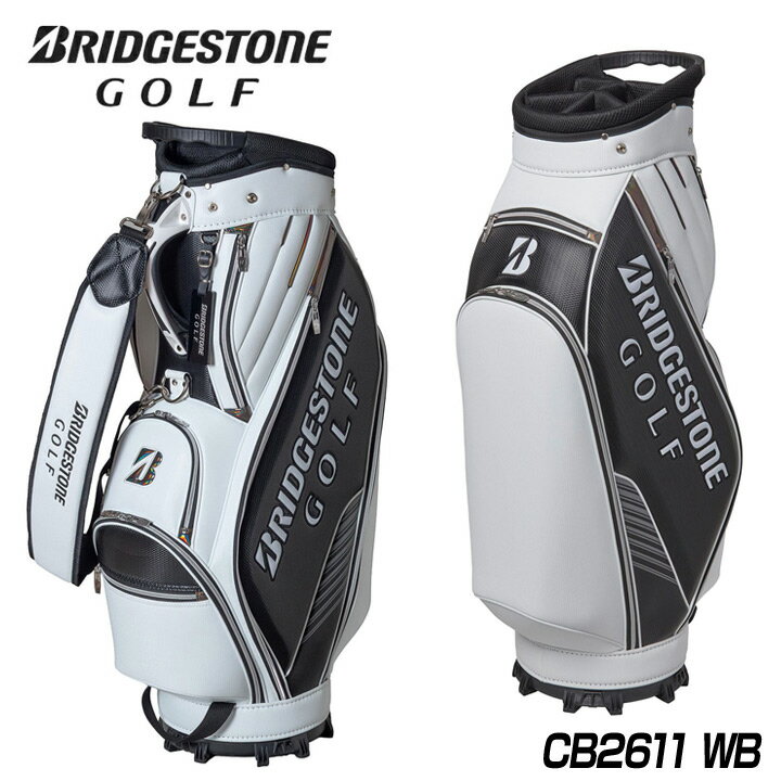 ブリヂストンゴルフ CB2611 スポーツモデル キャディバッグ WK(白/黒) カート型 9.5型 3.4kg 機能性充実の本格派スポーツモデル オール合成皮革でサイド面にBRIDGESTONE GOLFロゴを大きく配したスポーティデザインに、高い機能性を兼ね備えたモデル。 持ち運びに便利な口枠ハンドル付、使いやすい背面フルオープンポケットをはじめ収納ポケットも充実しています。 口枠は大口径9.5型の5分割仕切でクラブの出し入れもスムーズです。 本体素材 合成皮革 重量 3.4kg カラー WK(白/黒) ※フードカラー：WK（白×黒） 原産国 中国（付属品含む） 口枠サイズ 9.5型 口枠素材 ポリエステルメッシュ 対応サイズ 47インチ対応 口枠 5分割 在庫につきまして ※在庫データは定期的に更新しておりますが、実店舗と在庫を共有している商品もございますので、日々在庫が変動しており、ご注文のタイミングによっては欠品・完売の場合がございます。 お取り寄せの商品につきましても、リアルタイムのメーカー在庫ではございませんので、予めご了承下さい。ご注文商品の在庫有無・納期につきましては、当店からのメールにてお知らせいたします。