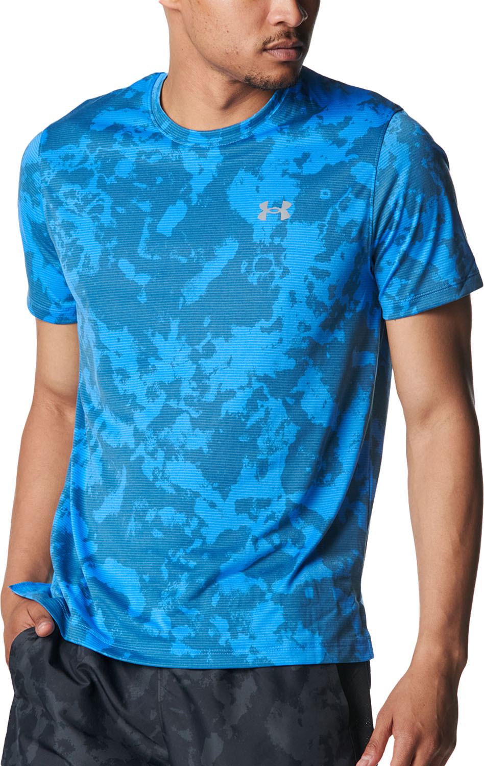 アンダーアーマー UA LAUNCH PRINTED SHORT SLEEVE T-SHIRT Blue Atlantis/Washed Navy/Reflective 6006110 2025fw 30p