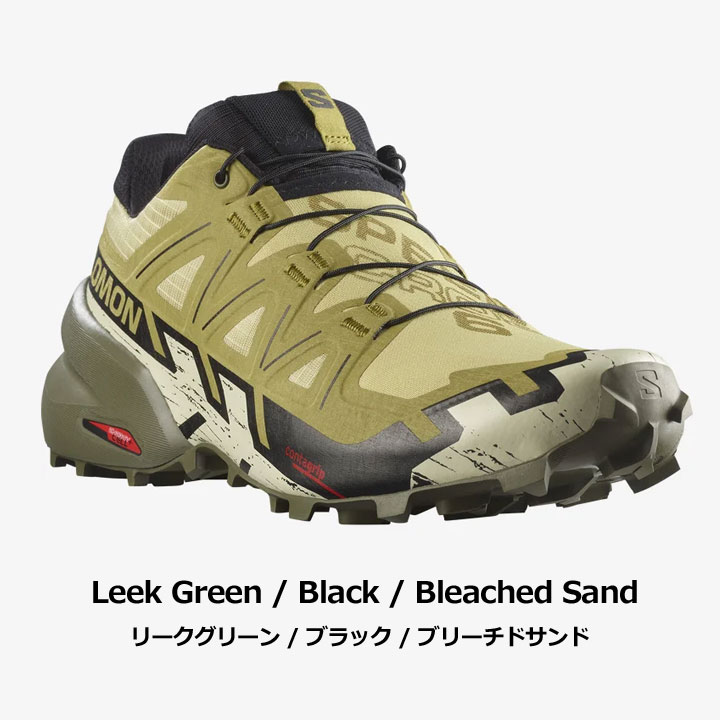 サロモン L41738100 SPEEDCROSS 6 トレイルランニングシューズ メンズ リークグリーン/ブラック/ブリーチドサンド Leek Green/Black/Bleached Sand スピードクロス6 トレラン マラソン ハイキング 軽登山 SALOMON 20p