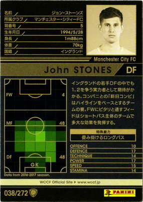 楽天市場 Wccf 17 18 038 ジョン ストーンズ フルアヘッド