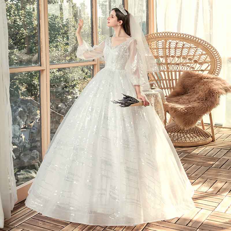 ウェディングドレス 花嫁 体型カバー レース 着痩せ ぽっちゃり 結婚式 二次会 白 編み上げタイプ ロングドレス ロング丈 レディース ホワイト キラキラ 花柄 プリンセスライン パーティー イベント 撮影用 3L/4L/5L/6L/7L エレガント フェミニン 上品 可愛いad085c0c0g5