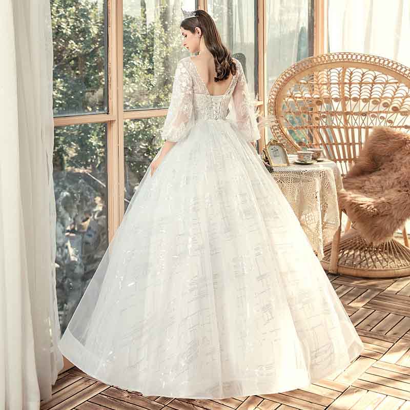 ウェディングドレス 花嫁 体型カバー レース 着痩せ ぽっちゃり 結婚式 二次会 白 編み上げタイプ ロングドレス ロング丈 レディース ホワイト キラキラ 花柄 プリンセスライン パーティー イベント 撮影用 3L/4L/5L/6L/7L エレガント フェミニン 上品 可愛いad085c0c0g5