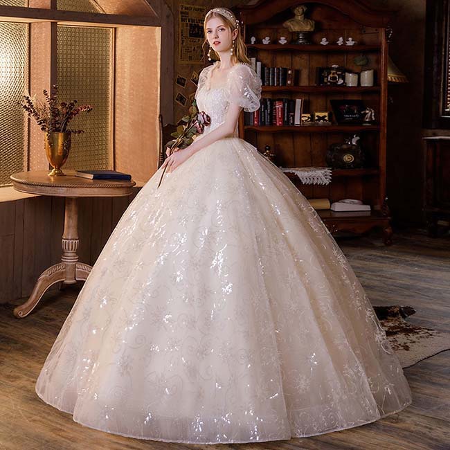 花嫁 ウェディングドレス ライトシャンパン 大きいサイズ 袖あり 着痩せ ぽっちゃり 花嫁 結婚式 二次会 ドレス 締め上げタイプ レース ロングドレス ウエディングドレス 撮影用 S~L/2L/3L/4L/5L/6L/7L/8L ad088c0c0g5