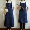 ワークエプロン カフェエプロン デニム生地 北欧風 保育士 美容師 花屋 エプロン チュニックエプロン ワンピース ロング丈 かぶる カフェ 絵画 フラワーアー...