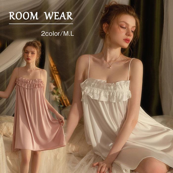 ルームウェア パジャマ レディース キャミワンピ ネグリジェ お姫様 姫系 ホワイト ピンク かわいい レース セクシー 白 シンプル キャミソールりぼん ゆるふわ ナイトウェア 部屋着 寝間着 春 ワンピース フリル お家時間 ゆったり リラックス ギフト 結婚祝い