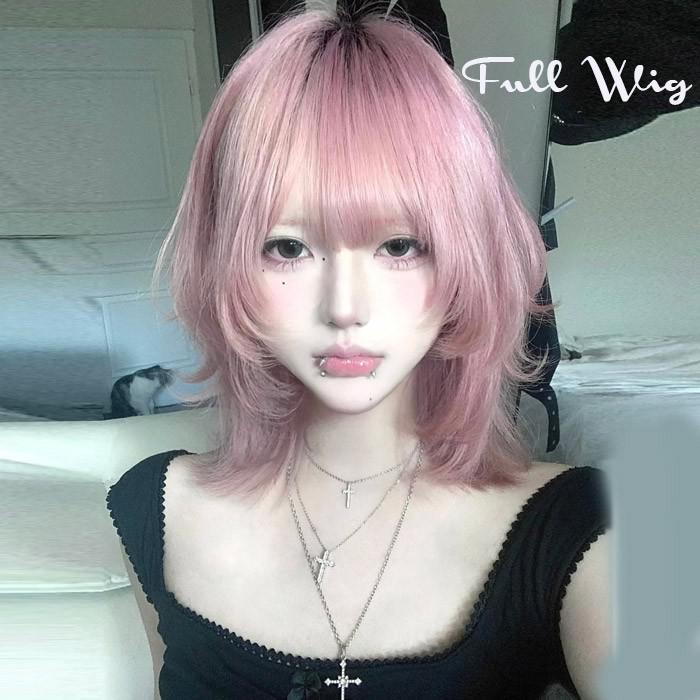 ウィッグ ミディアム レイヤーカット 韓国風 フルウィッグ ピンクベージュ シャギー 前髪あり 自然 耐熱 原宿系 レディース
