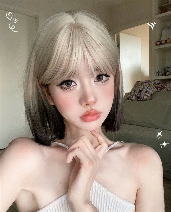 ウィッグ メッシュ レディース フルウィッグ ショート ストレート ぱっつん前髪 前髪あり 可愛い かわいい 大人用 コスプレ ロリータ ゴスロリ コスチューム 原宿風 仮装 超自然 かつら wig Lolita 小顔 文化祭 イベント 学園祭 ハロウィン