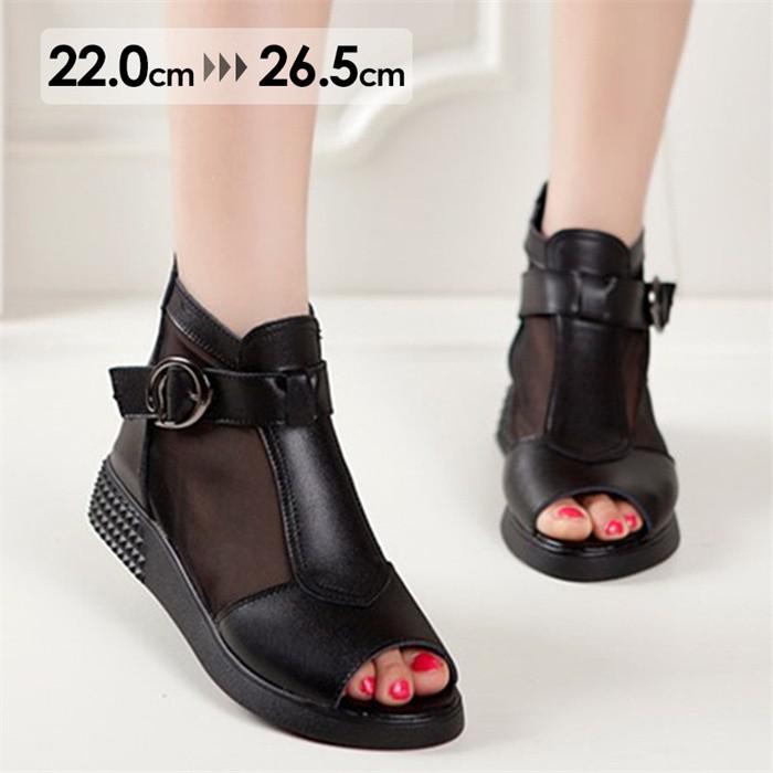 ブーツサンダル レディース サマーブーツ 夏ブーツ 美脚 おしゃれ オープントゥ サンダル 通気性 メッ..