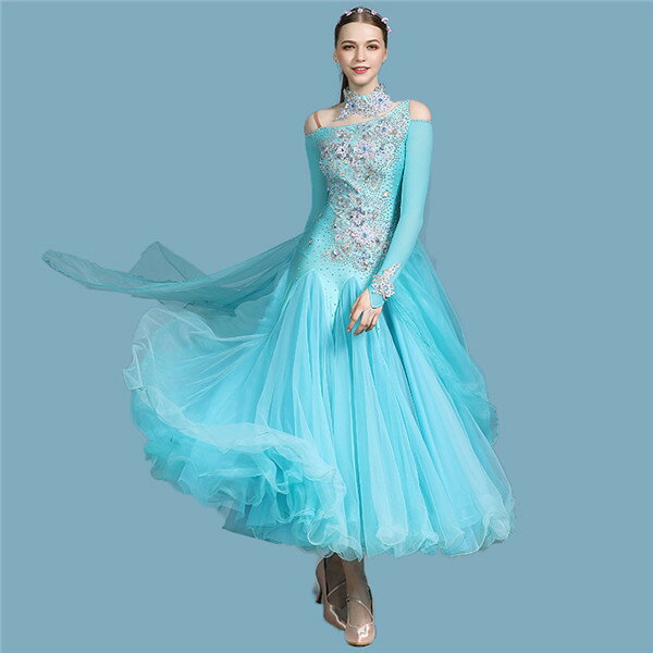 【サイズ有S/M/L/XL/2XL】社交ダンス モダンドレス 社交ダンス衣装 ダンス発表会 大きい裾 豪華な社交ダンスドレス 競技着 練習着 演出用 社交ダンス...