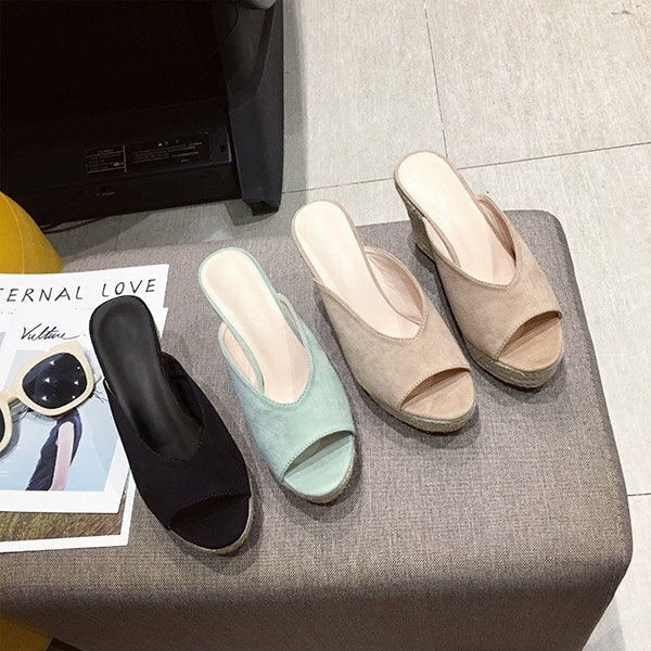 厚底 サンダル レディース ウェッジソール ミュール スエード ジュート エスパドリ...
