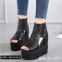 ブーツサンダル レディース サマーブーツ 厚底サンダル スニーカー ヒール12cm 超インヒール 美脚 シューズ 厚底サンダル バックジッパー ウエッジソールブ...