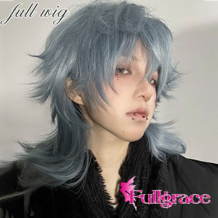 ウィッグ ブルー メンズ レディース かつら ショート ウルフ フルウィッグ 男装 男性 原宿 イケメン ハンサム 自然 小顔 耐熱 人気 ファッション イメチ...