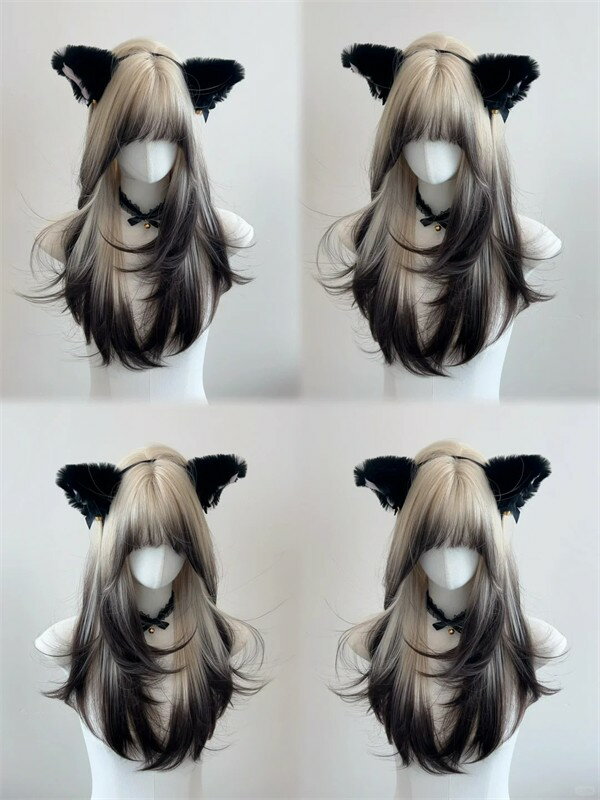 ウィッグ レディース フルウィッグ ロング ストレート グラデーション ぱっつん前髪 前髪あり 可愛い かわいい 大人用 コスプレ ロリータ 原宿風 仮装 超自然 かつら wig Lolita 小顔 文化祭 イベント 学園祭 ハロウィン