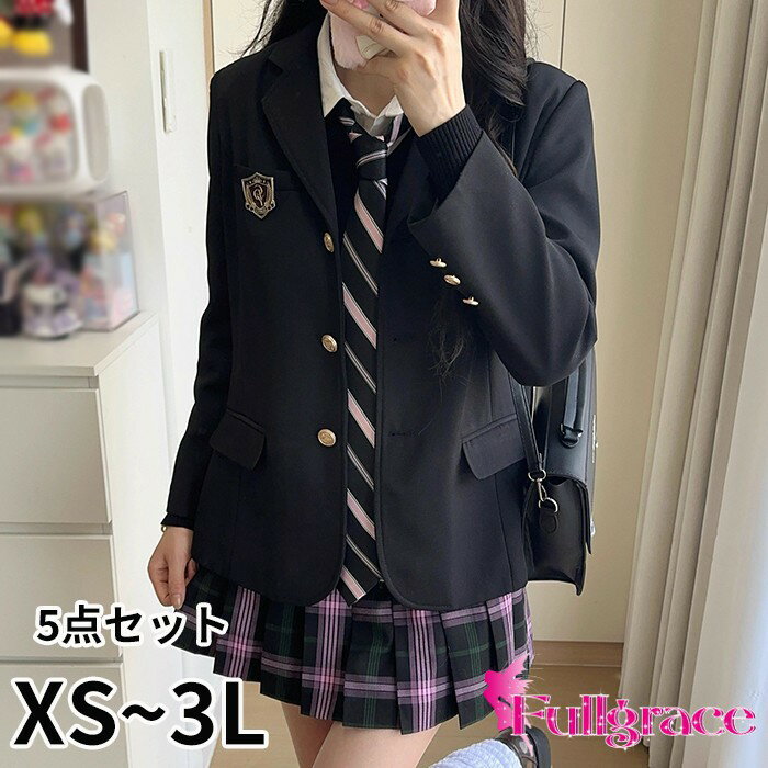 Other - 卒業式 入学式 スーツ レディース 中学生 高校生 大学生 制服風 5点セット ブレザー シャツ ネクタイ カーディガン プリーツスカート 上下セット チェック柄 スクール 学生 式典 通学 写真撮影 XS S M L LL 3L ブラック