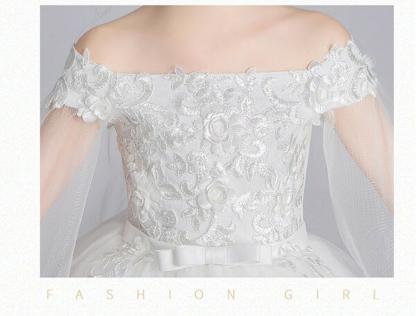 ドレス 子供 ピアノ 発表会 ピアノ発表会 中学生 ワンピース 女の子 ショート丈ドレス ショート丈 膝丈 ミニ丈 結婚式 ジュニア ピアノ発表会ドレス 袖付き パーティードレス イブニングドレス キッズ オフショルダー 長袖 プリンセスライン 白 透け感 レース 袖あり 160 3