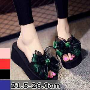ウェッジソール サンダル 厚底 ミュール ビーチ リゾートサンダル ウエッジソール 厚底サンダル レディース ヒールサンダル 可愛い 痛くない リボン 大きいサイズ 小さいサイズ リゾート コンフォートサンダル シューズ 黒 グリーン レッド ピンク ブルー 21.5 25.5 26.0